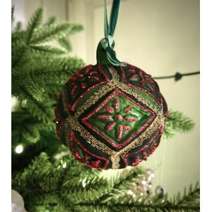 Shishi Lasinen vihreä/punainen joulupallo, 6 cm