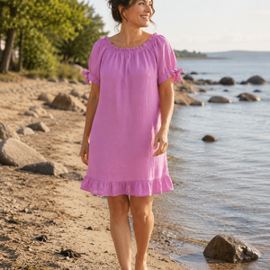 Ze-Ze pinkki lyhythihainen Sonia pellavamekko