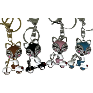 Avaimenperä skootteria ajava kissa